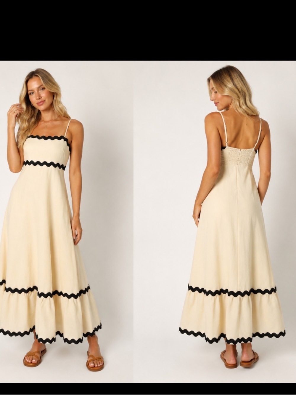 Petal & Pup Cream Maxi Dress with Black Scallop Trim small or large